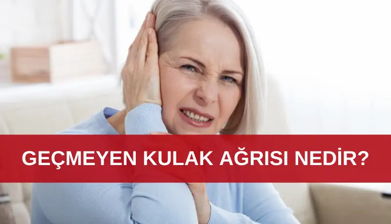 Kulağını tutan bir kadın 