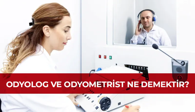 Odyolog ya da odyometrist işitme testi yapıyor.